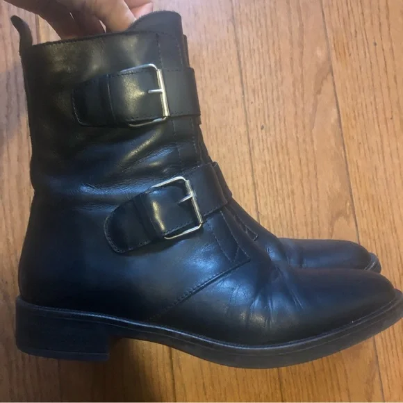 ❤️Emanuele Crasto Black Leather Italian Moto Boots Buckle Size 7/EUR 38 - Picture 4 of 12